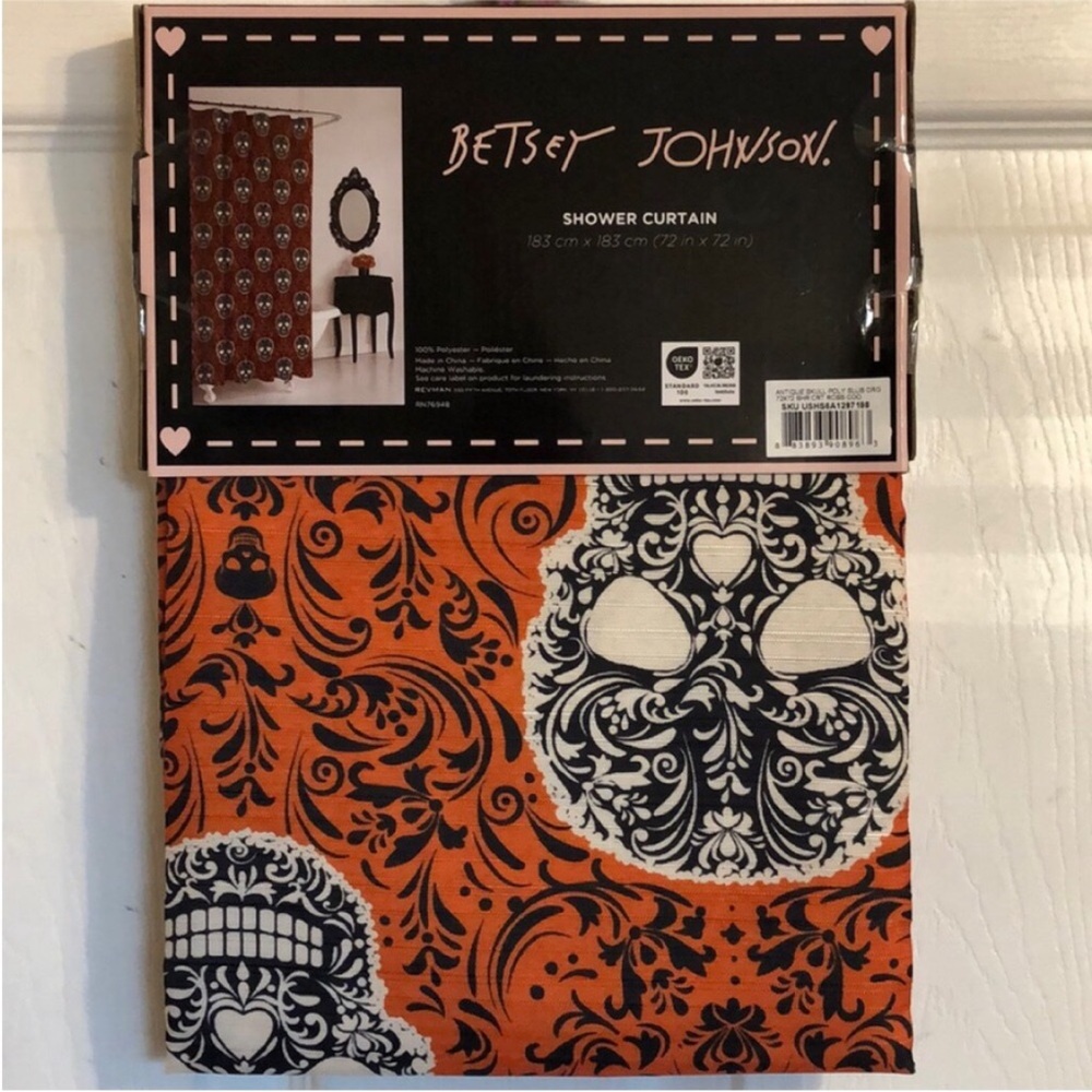 Betsey Johnson Orange Skulls Shower Curtain